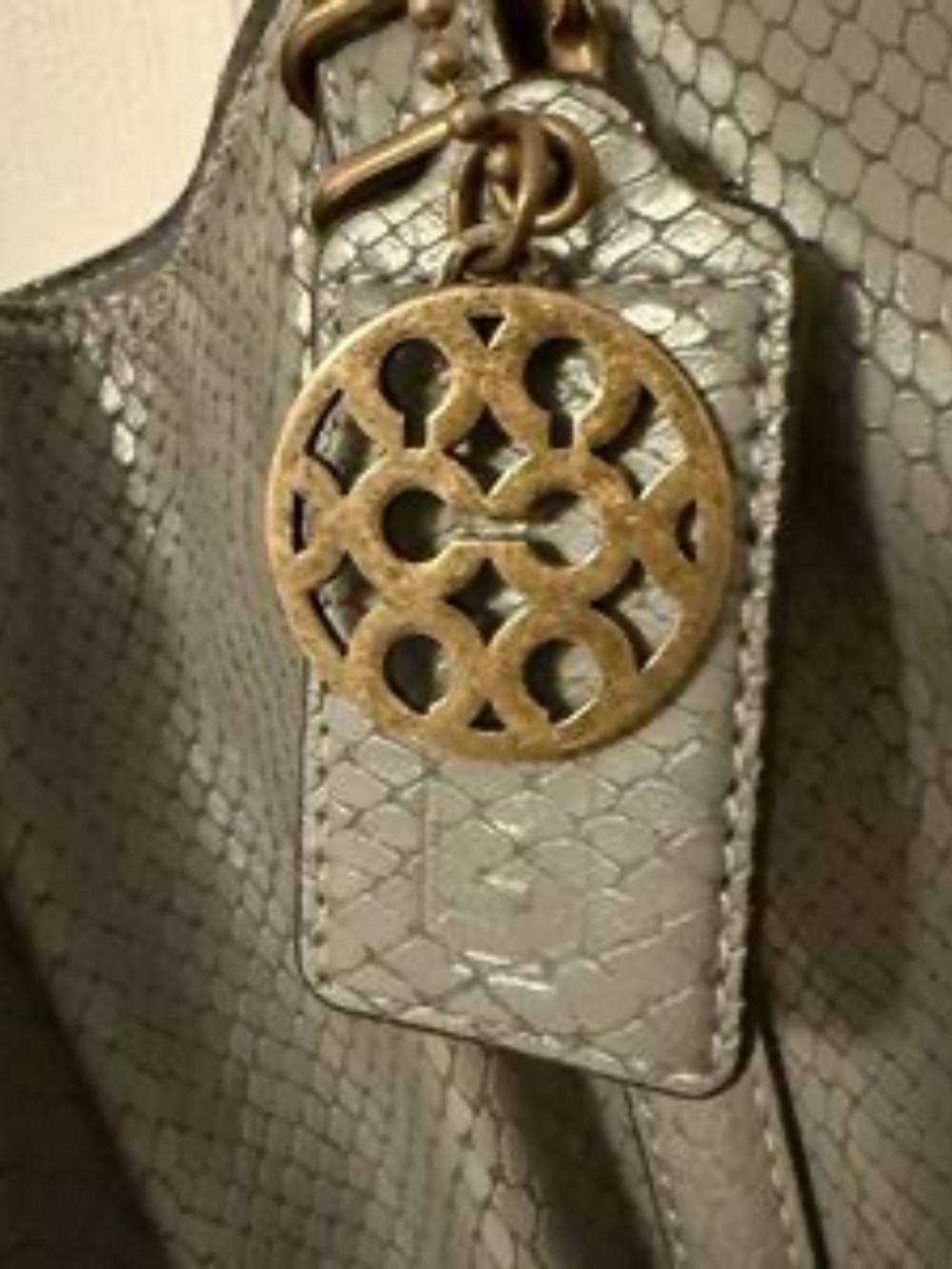 Coach 16334 Metallic Gray Silver Leather Shoulder Bag Tote - Picture 3 of 7
